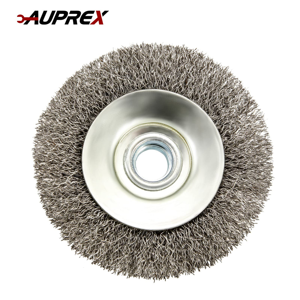 AUPREX 5 Pack 4 Inch Coarse Crimped Wire Wheel Brush for Angle Grinder with 5/8 Inch-11 Threaded Arbor - 0.014 Inch Carbon Steel Wire -Light Duty Conditioning for Metals