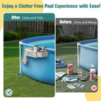 【2026 Upgrade】2-Pack Poolside Storage Basket with Cup Holder, Above Ground Pool Accessories, 3-in-1 Swimming Pool Hanging Storage Baskets to Organize Cups & Towels, Fits 3 Inch or Less Top Rail(Grey)