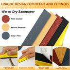 180 PCS Mini Detail Sanding Kit, 80-1000 Grit Sandpaper with Finger Sanding Blocks for Small Areas and Corners, Ideal for Woodworking, Furniture Repair, Crafts and DIY