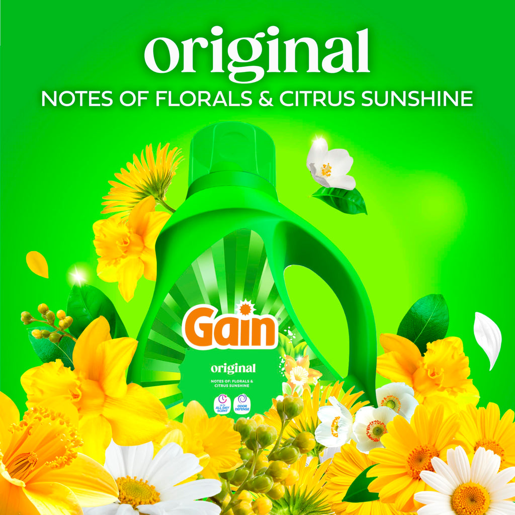 Gain Liquid Laundry Detergent, Now with Odor Defense, Original Scent, 81 fl oz, 61 Loads (Packaging May Vary)