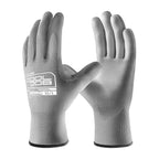 COOLJOB 12/60 Pairs Safety Work Gloves Pack Bulk with Grip PU Coating, 13 Gauge Seamless Knit Gloves with Polyurethane Dipped for Warehouse Working, Breathable Lightweight for Men Women, Grey Xlarge