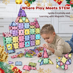 ROMDS Magnetic Tiles, Magnetic Building Blocks for Kids Ages 3+ and STEM Magnet Toys, Clear Magnet 3D Blocks Construction Playboards for Boys & Girls, Sensory Play for Preschool Learning(120 pcs)