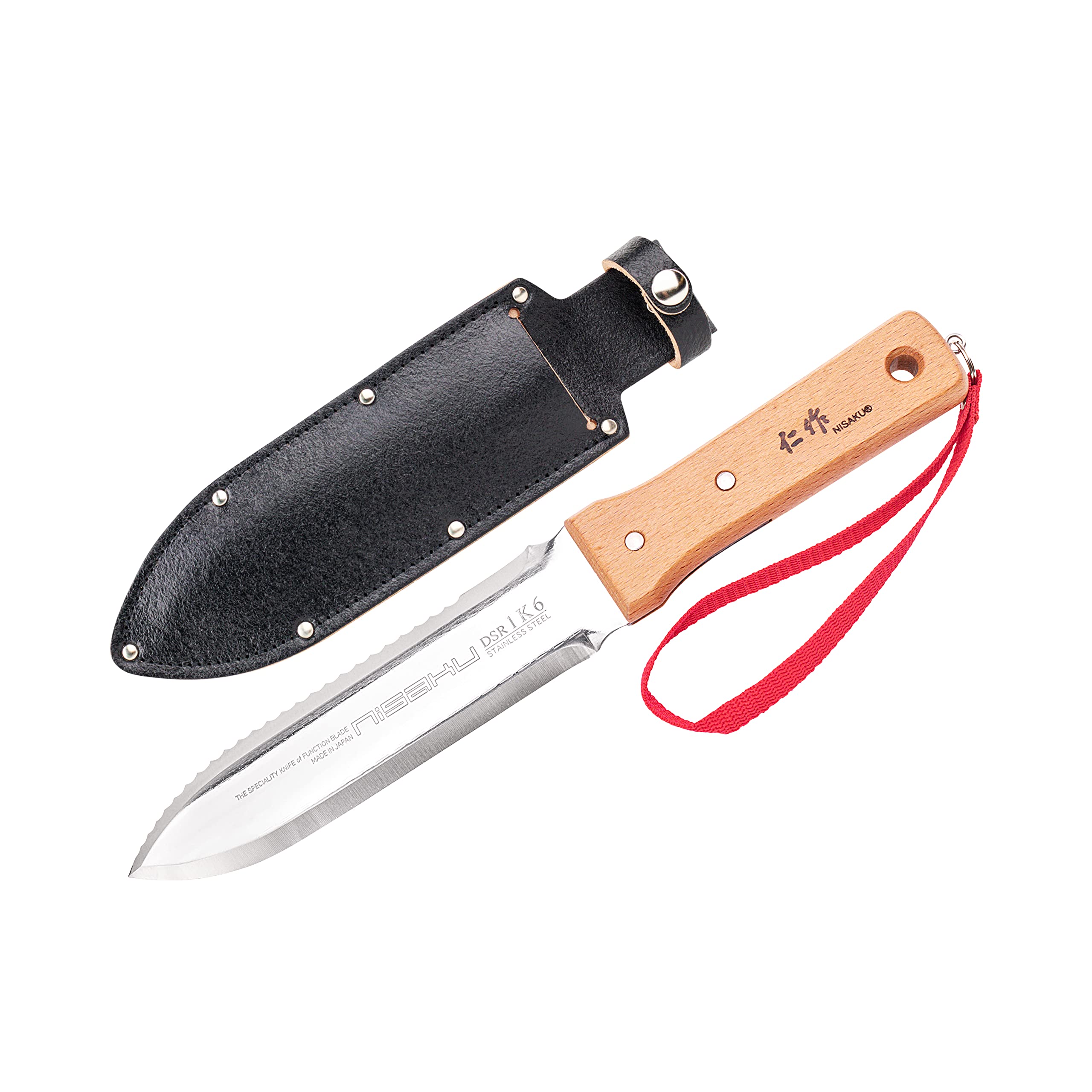 Nisaku NJP651 Hori Weeding & Digging Knife-Hardened HRC58 Edition, Authentic Tomita (Est. 1960) Japanese Stainless Steel, 7.25" Blade, Wood Handle, w/Premium Leather Sheath