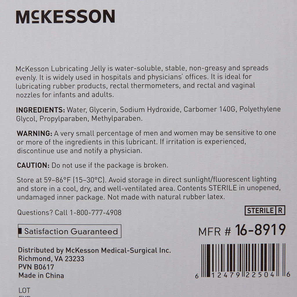 McKesson Lubricating Jelly, 4 oz [72 Count] Water Based Non-Sticky Lube, Water Soluble Lubricant Gel - for Surgical, Medical, Personal – Sterile Tube, Box of 6
