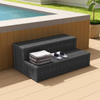 WTFGO Plastic Hot Tub Steps with Storage, Spa Steps Outdoor Stairs, 36.6 Inches Long - Non-Slip All Weather Top & Feet, 32 Gallon Capacity, Waterproof for Porch/RV/Deck, Sturdy Plastic Frame, Black