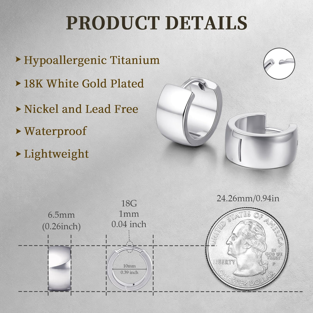 Limerencia Implant Grade Titanium Chunky Wide Huggie Hoop Earrings,Silver