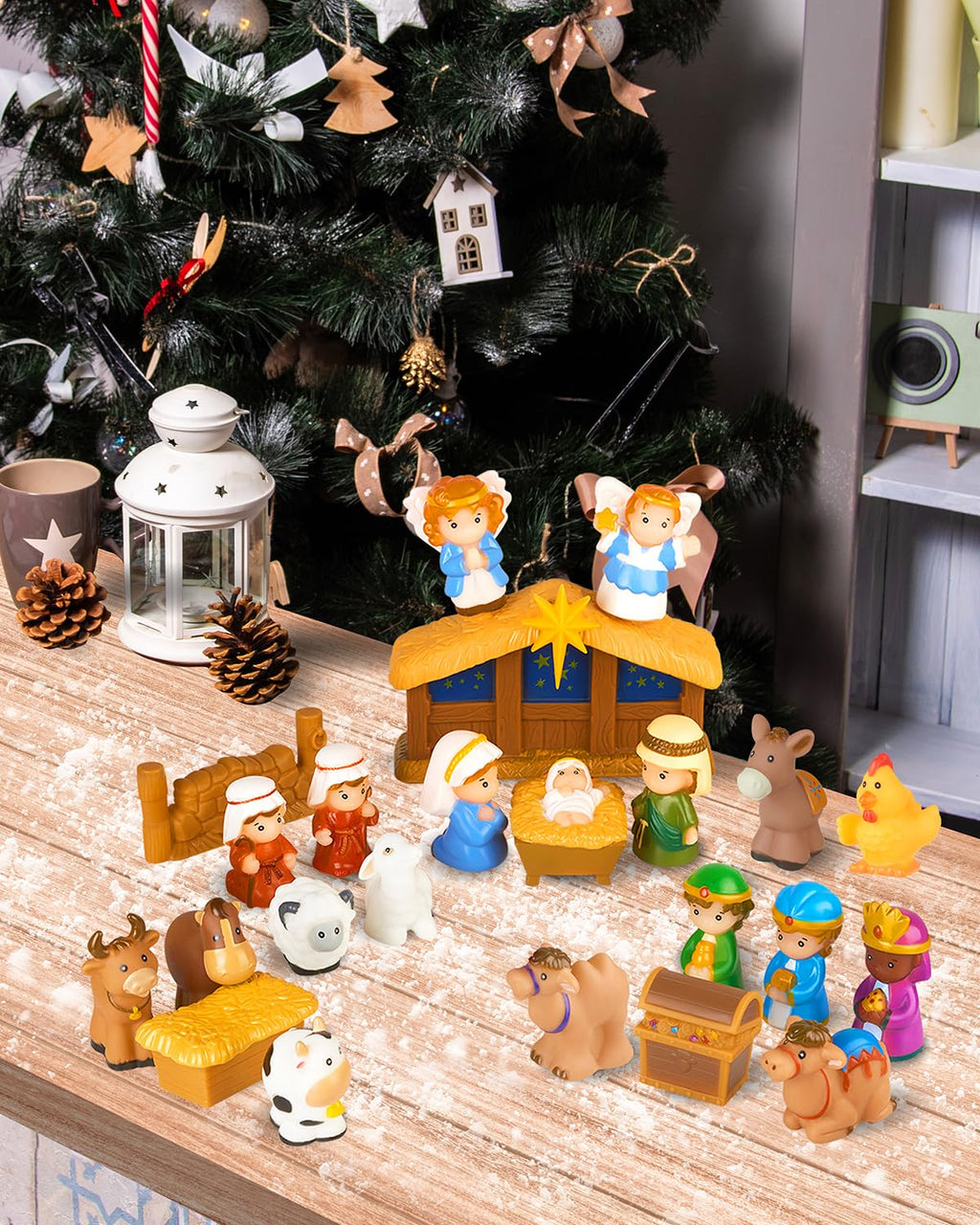 COOLTUNE Nativity Set for Kids – 25 Piece Christmas Nativity Playset with Figures, Soft Rubber Jesus Story Play Toys for Toddlers, Children, Baby Girls Boys Ages 1 2 3 4 5 6+ at Home & Sunday School