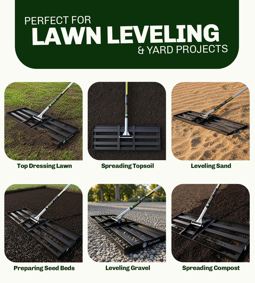 Gardease Lawn Leveling Rake, 30" x 10", Heavy Duty Steel Lawn Leveler