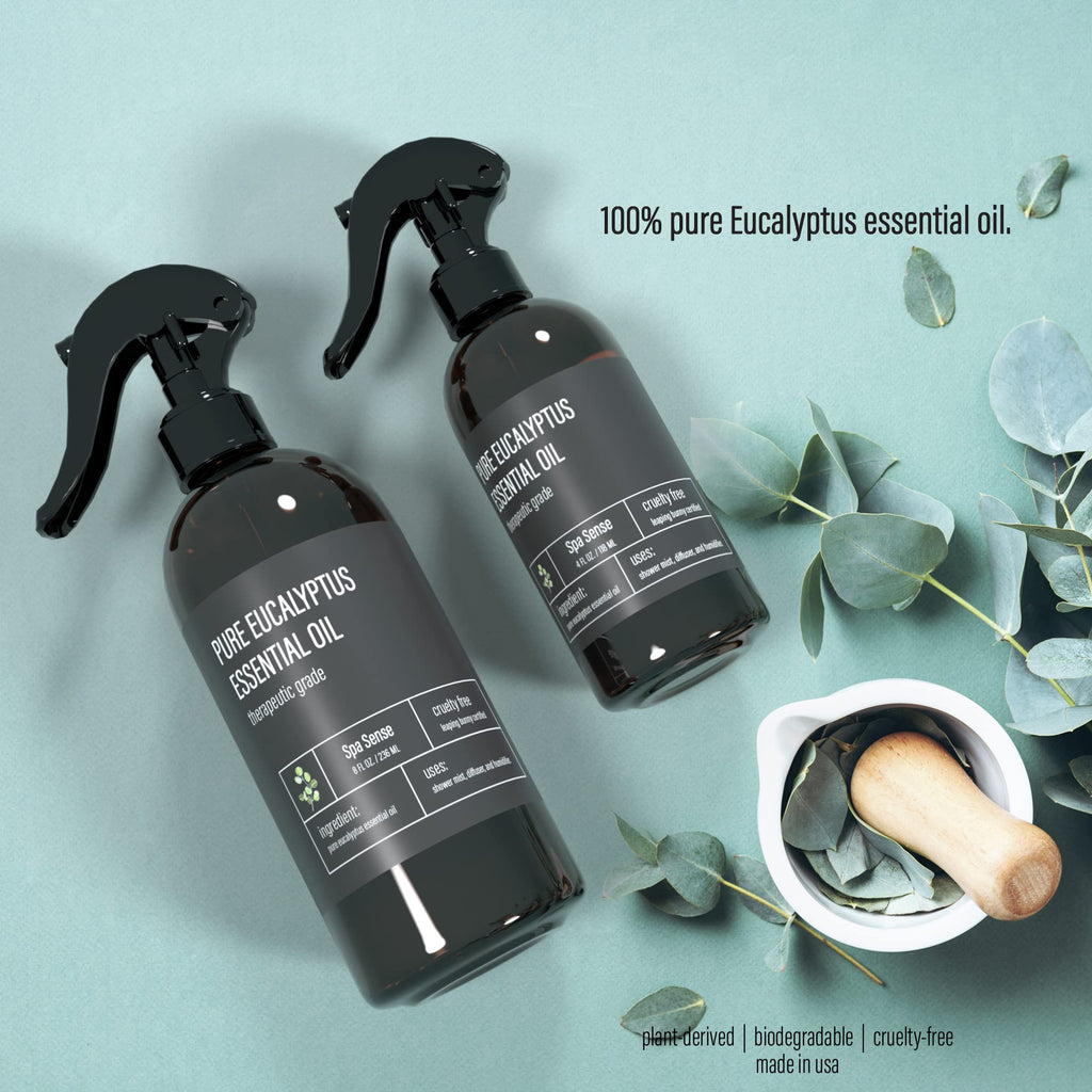 Spa Sense Pure Eucalyptus Oil Shower Mist and Steam Room Spray - 8 Ounce Premium Aromatherapy Eucalyptus Essential Oil Spray