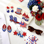 Landical 30 Pairs Glitter 4th of July Patriotic Earrings Bulk for Women Double Sided Print 250th Anniversary Independence Day Wooden Earring American Flag Red White Blue Jewelry Gift for Party