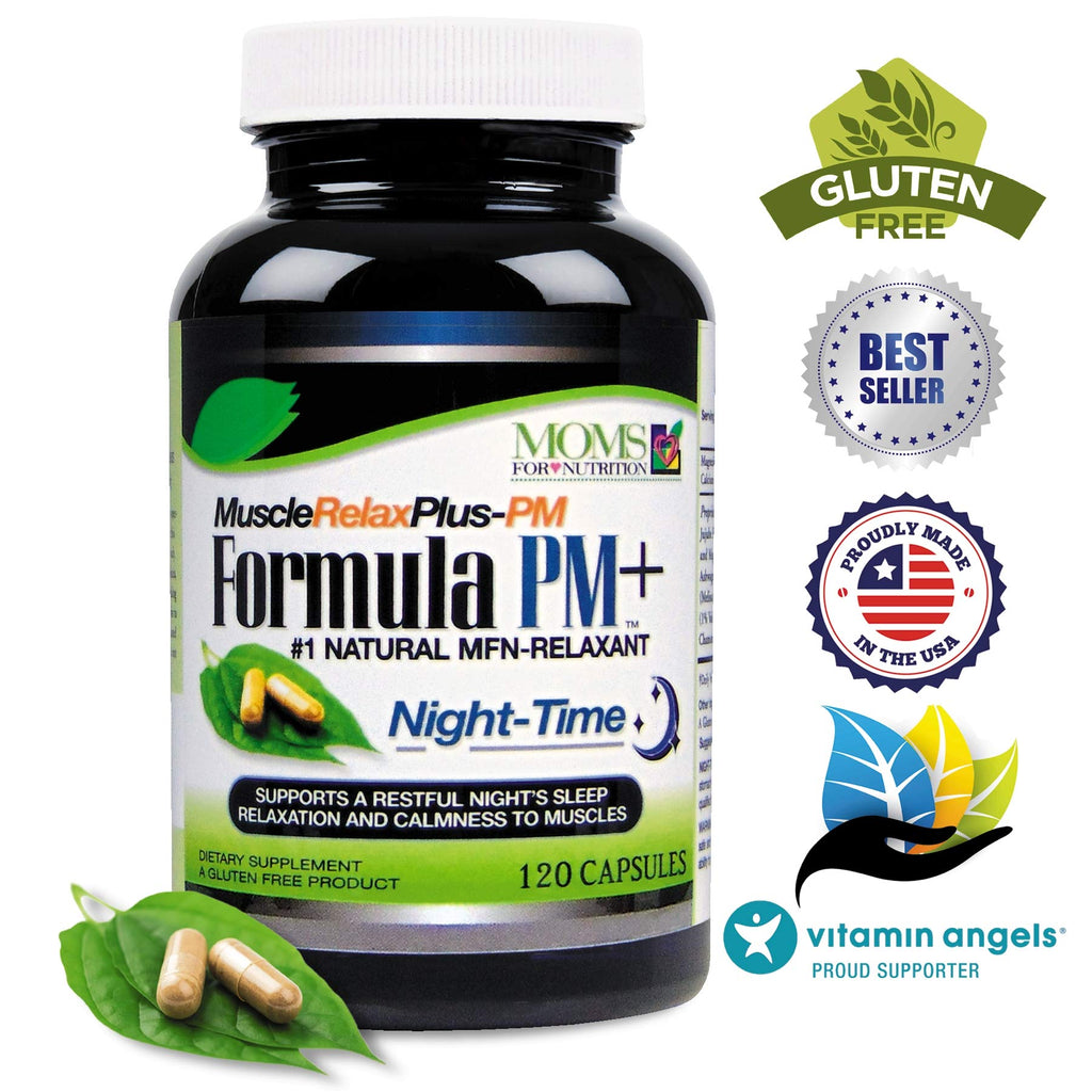 Moms For Nutrition All Natural Muscle Relax Formula PM Plus - Over 1,150 Milligram Support - Night-Time Relaxer - Maximum Strength Natural Relaxant - Capsules (120 Count)