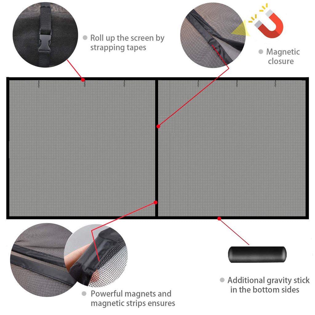 Garage Screen Doors for 2 Car Garage, 16x8 Ft Magnetic Closure Heavy Duty Weighted Bottom Screen Self Sealing Fiberglass Mesh Retractable Net - Easy Assembly & Pass-Through Black