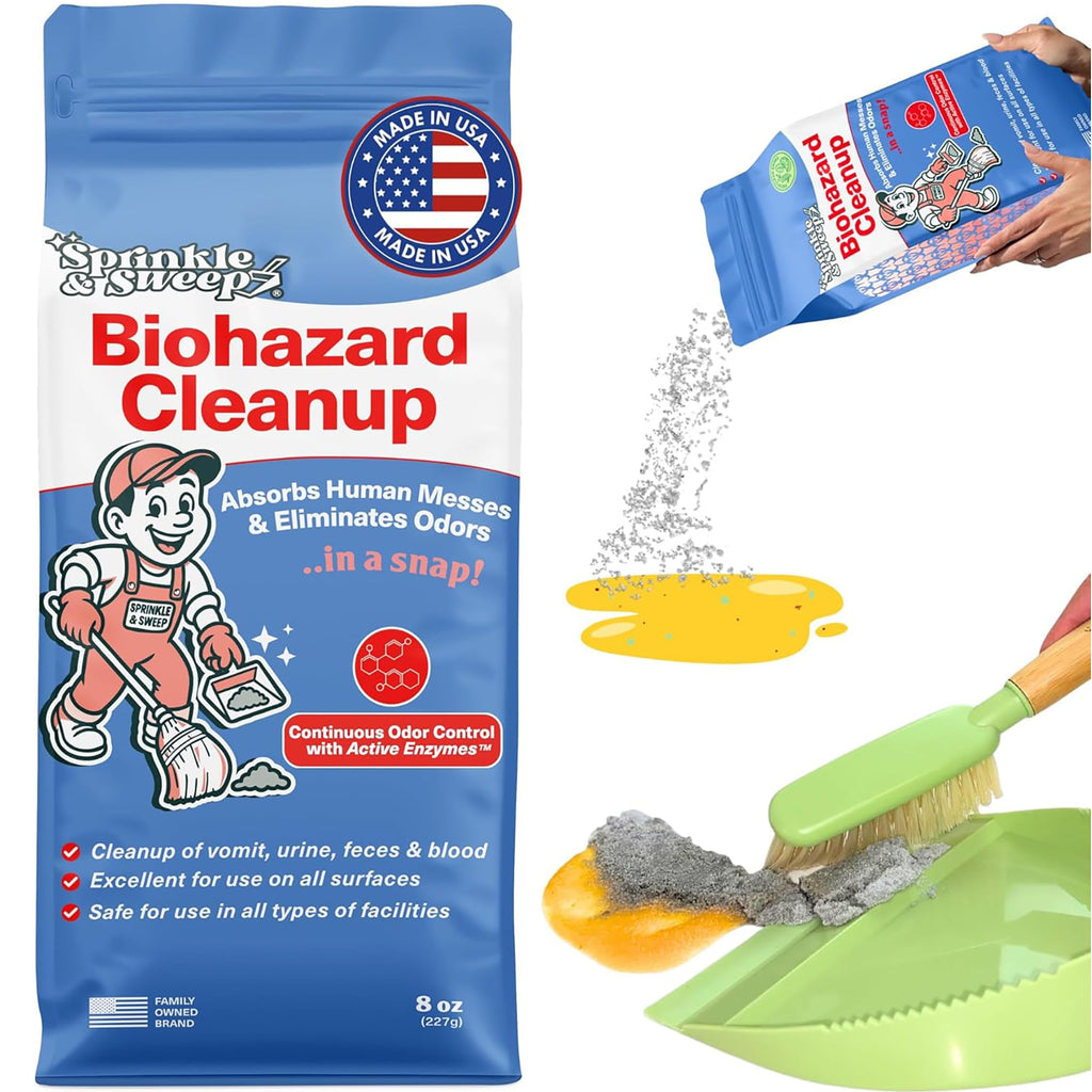 Sprinkle & Sweep: Biohazard Cleanup - 8oz - Human Bodily Fluid Solidifier, Enzyme Powder, Super Absorbent, Odor Elimination, Home-Facilities-School