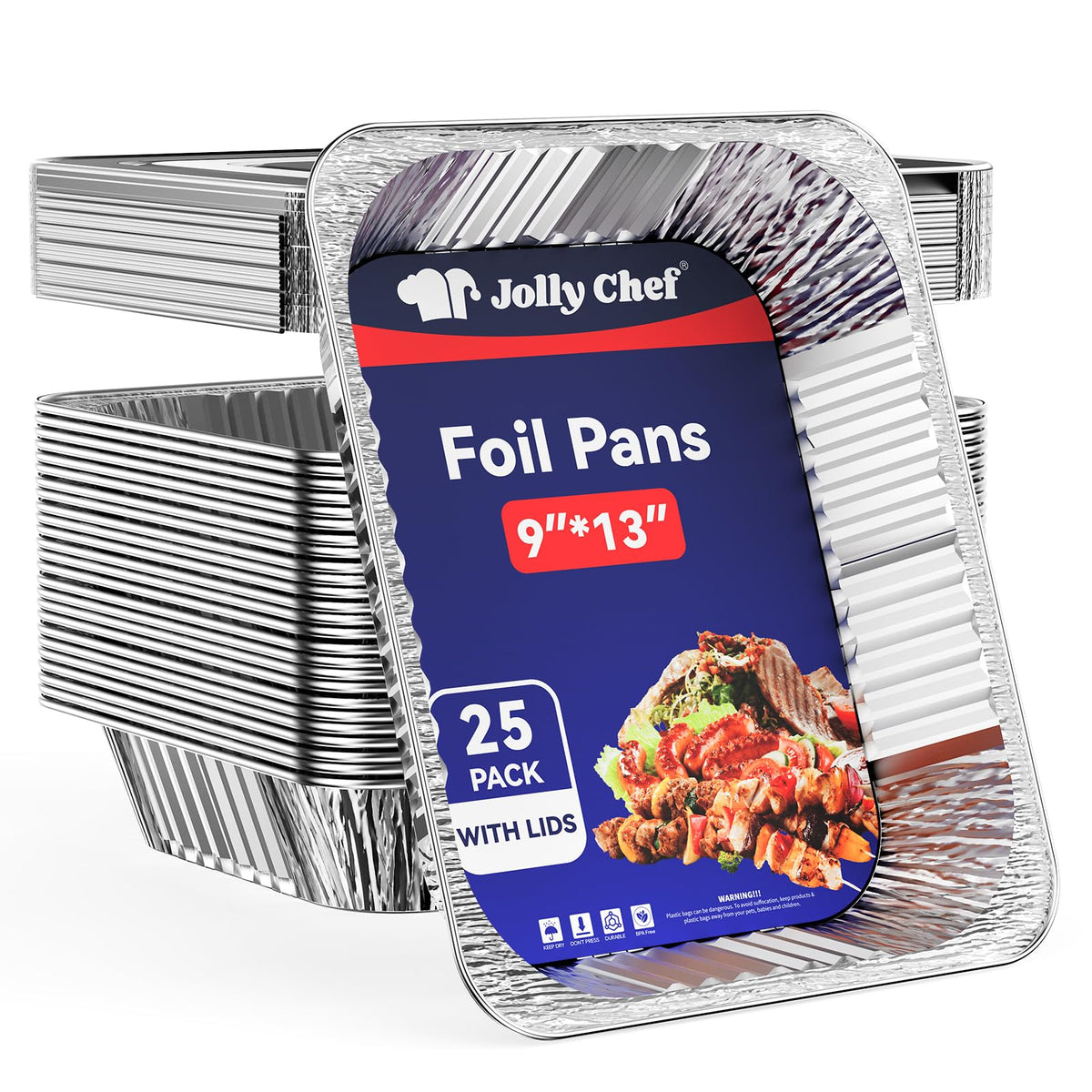 9x13 Aluminum Foil Pans with Lids (25 Pack) Disposable Tin Foil Pans