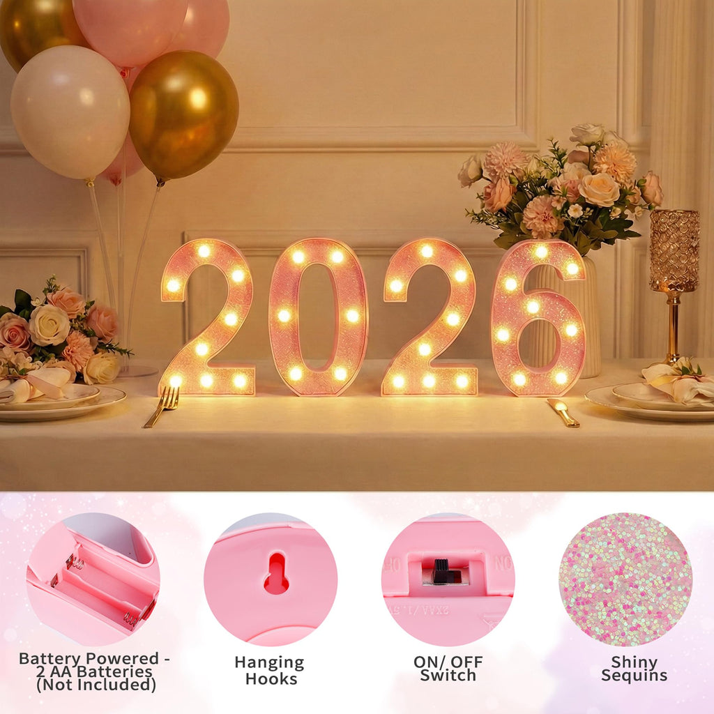 EUFONY Pink Marquee Light Up Letters, Glitter Alphabet LED Letter Lights for Pink Birthday Party Decorations, Battery Operated Letter Sign for Girls Room Vanity Table Decor, Warm White Lights Letter B