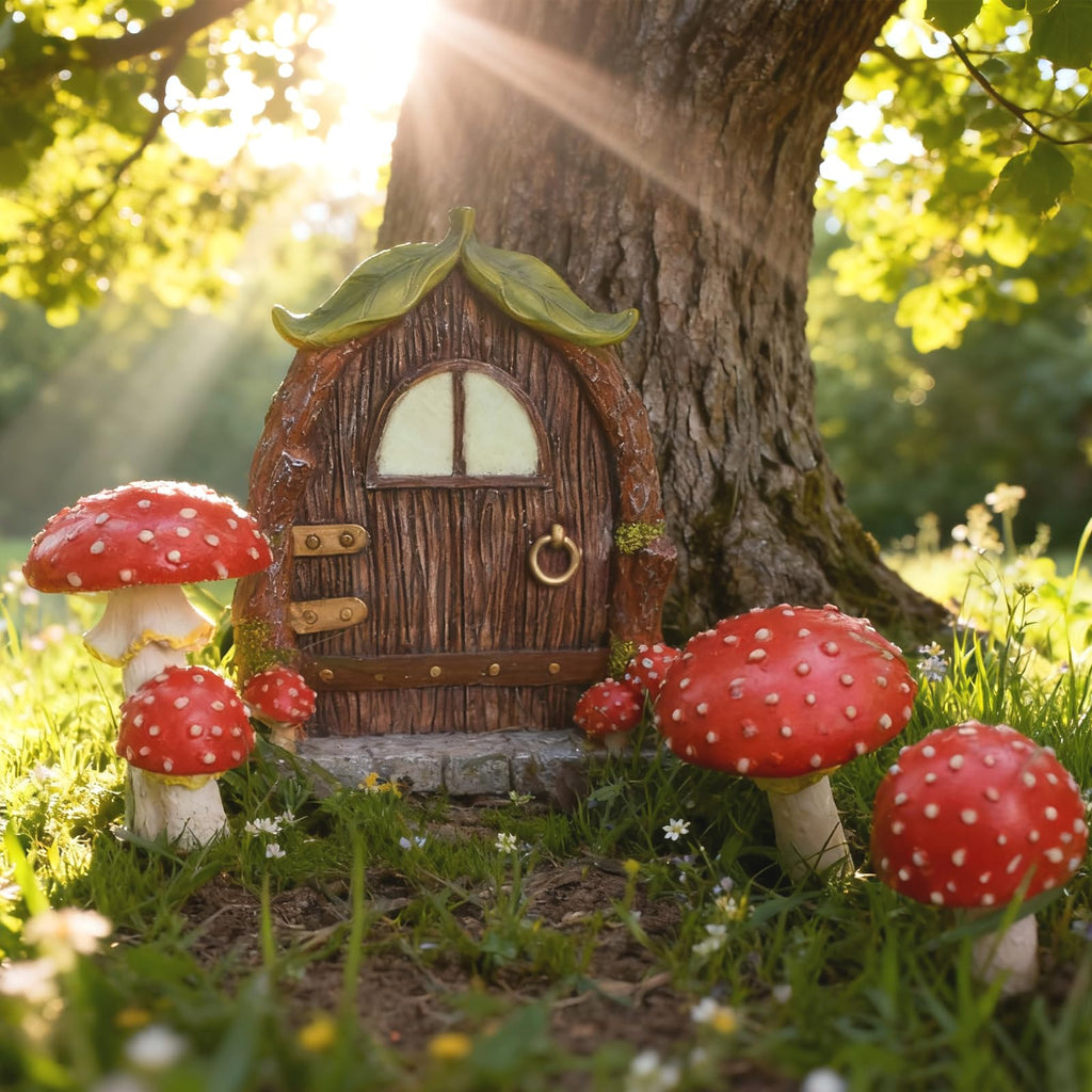 ChilArt Mushroom Fairy Door for Tree - Glow in The Dark Yard Art