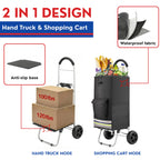 Shopping Cart, Super Loading Grocery Trolley, 220 lbs Capacity, Foldable Cart with Extra Large Black Shopping Bag Portable Grocery Utility Cart With Adjustable Bungee Cord