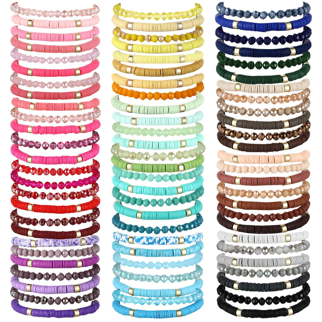 Ecation 96 Pcs Beaded Friendship Bracelets Bulk Inspirational Stretch Bracelets Y2k Colorful Cute Adjustable Jewelry for Women Summer Beach Graduation Party Favors Friend Gifts