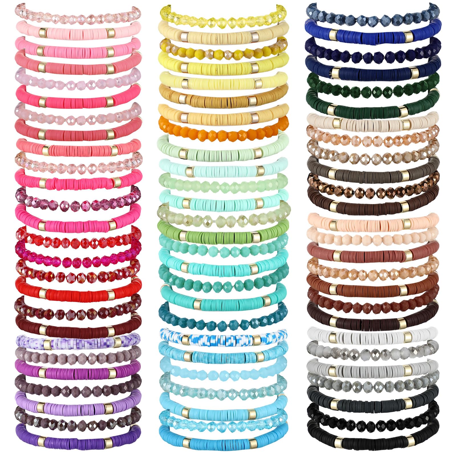 Ecation 96 Pcs Beaded Friendship Bracelets Bulk Inspirational Stretch Bracelets Y2k Colorful Cute Adjustable Jewelry for Women Summer Beach Graduation Party Favors Friend Gifts