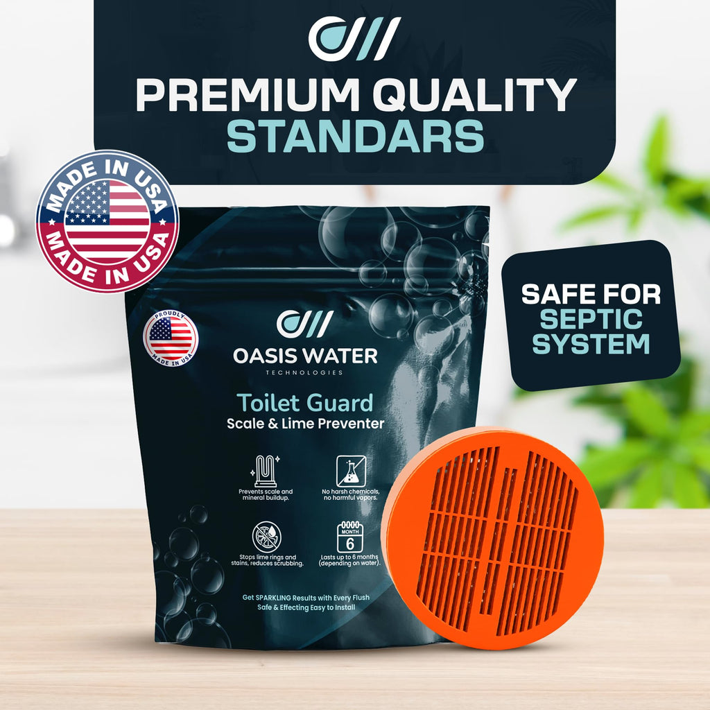 Oasis Water Technologies Toilet Guard Hard Water & Limescale Drop-In Toilet Tank Tablet | Polyphosphate Formula | Helps Reduce Rings, Stains & Mineral Buildup | Bleach-Free 180-Day Tablet