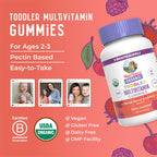 MaryRuth's Organic Toddler Multivitamin Gummies | Ages 4+ | Vitamin A, C, D, E, B6, B12, Biotin, Iodine, Zinc | Immunity | Bone & Teeth Health | Skin & Vision Support | Vegan | Gluten Free | 60 Count
