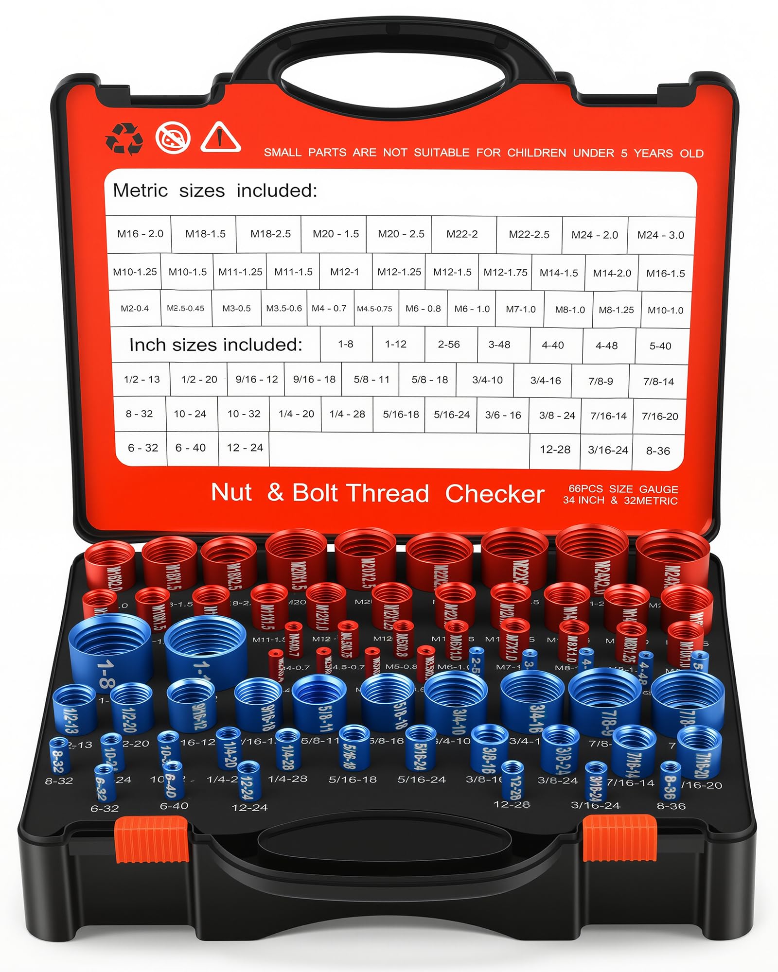 Comfylichi 66 Pcs Nut and Bolt Thread Checker - 34 Standard & 32 Metric, Detachable Bolt Size Finder Tool, Screw and Nut Identifier Thread Gauge Especially for Tight Spaces