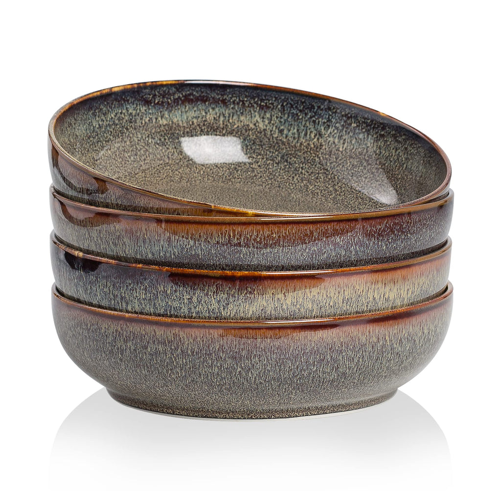 KYBSCZ 30oz Ceramic bowls set of 4-8" serving bowls for Kitchen,Pasta,Salad-Dishwasher & Microwave Safe Perfect for Housewarming, Thanksgiving, Christmas-Caramel Brown
