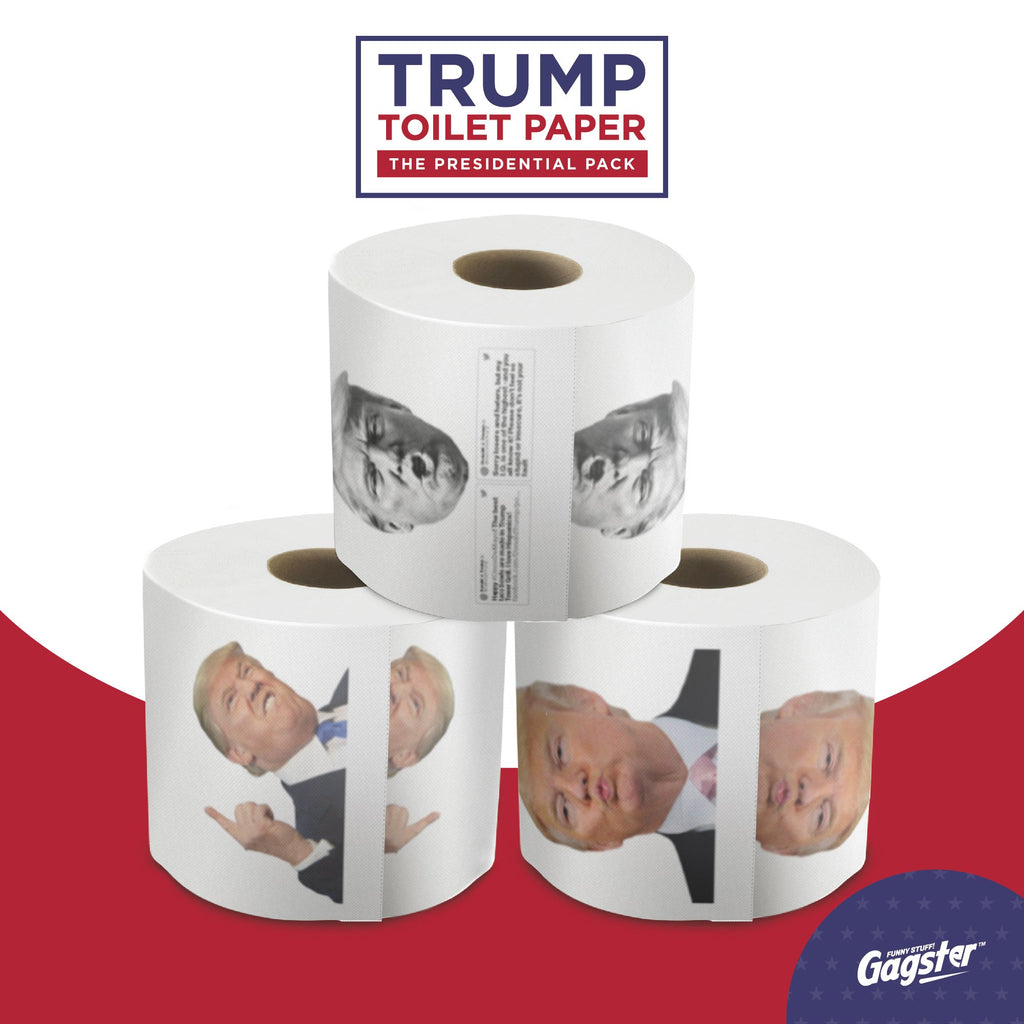 Gagster Donald Trump Toilet Paper - 3 Ply Funny Novelty Gag, 200 Sheets, Prank Gift Pack (2 Rolls Trump Images, 1 Roll Funniest Tweets) 3-pack
