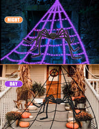 Halloween Decorations Outdoor Spider Web Lights - 16.4Ft Light Up Spider Web with 550 LEDs, Waterproof, 8 Modes Memory Function for Outdoor Yard Halloween Decorations (with Spider)