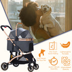 GdnWings Pet Stroller for Small Dogs, Lightweight Small Dog Stroller for Dogs Cats with 6 Shock Absorption System, Detachable Carrier Suitable for Car Seat & Hand Carry, Safe Outings, Gray