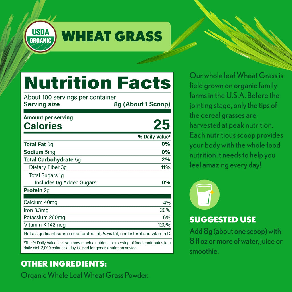 Amazing Grass Wheat Grass Powder: 100% Whole-Leaf Wheat Grass Powder for Energy, Detox & Immunity Support, Chlorophyll Providing Greens, 100 Servings