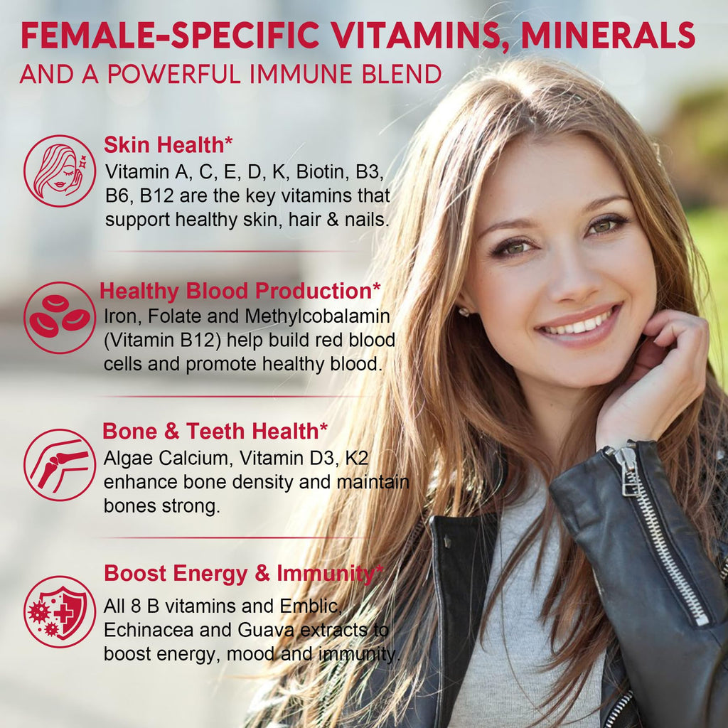 (2 Pack) Sugar Free Methylated Multivitamin for Women Gummies with Calcium, D3 K2, Inositol, Folate, Biotin, Iron, Vitamin A, C, E, B Complex - Multi Vitamins & Minerals - Energy, Immune, Bone - Vegan