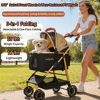 MILA&LOUIS Dog Stroller, 24" Pet Cradle, Lightweight & Stylish Pet Stroller for Small and Medium Pets, 33 Lbs Capacity with Cup Holder, Hook, Detachable Aluminum Cradle (Khaki)