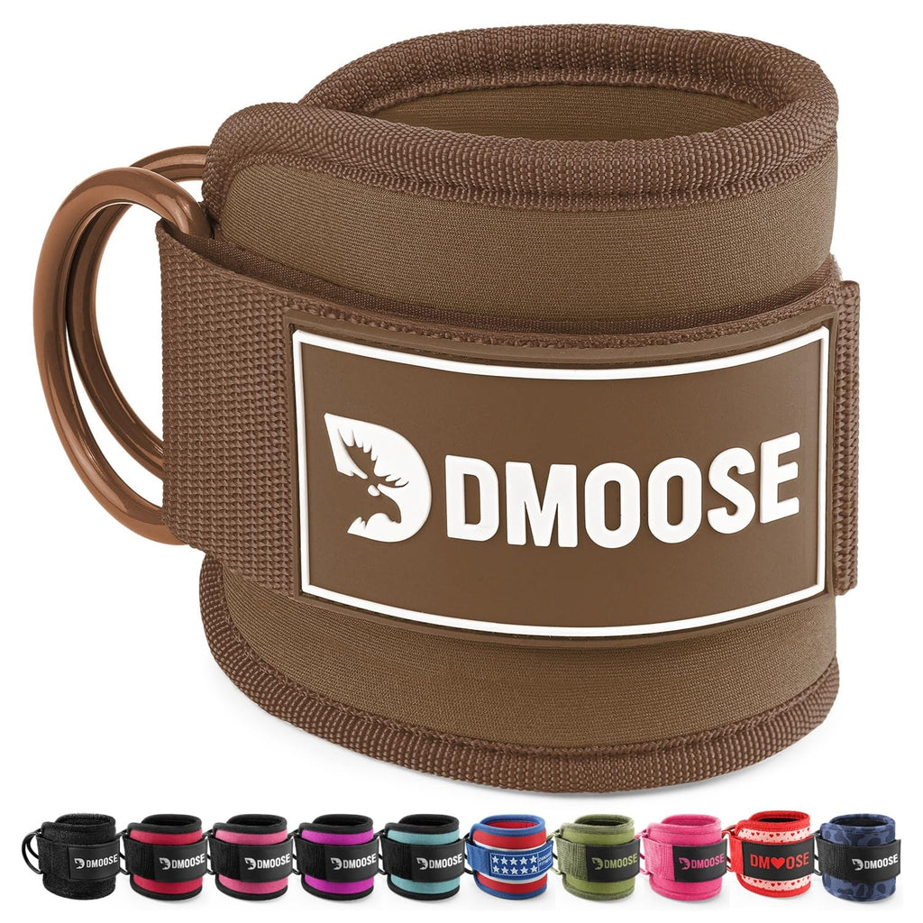 DMoose Fitness Ankle Straps for Cable Machines - One Size Fit Premium Padding, Glute Kickback Ankle Strap for Women & Men, Cable Attachments for Gym, Booty Workouts & Hip Abductors (Cocoa - Single)