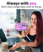 Travel Pill Organizer – Moisture-Proof Medicine Pill Organizer with Labels, 8 Compartment Pill Box Case for Vitamins & Supplements, Portable Pocket Pharmacy (Purple)