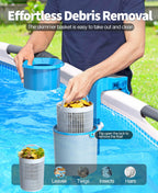 DeeprClean Newly Above Ground Pool Skimmer with Solar Digital Thermometer, Wall Mount Surface Skimmer with Adjustable Height Bracket, Auto Skimming for Pool Surface Floating Leaves & Debris - Blue