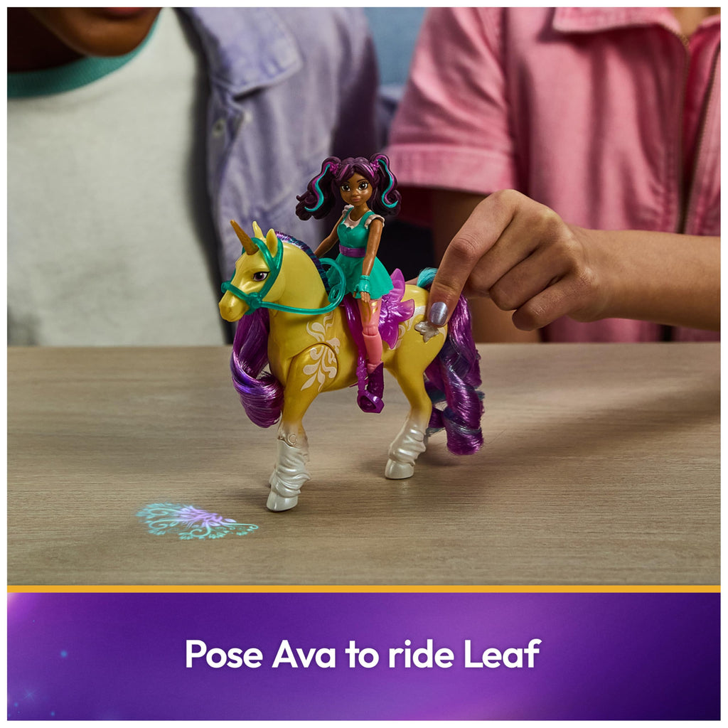 Unicorn Academy, Ava & Plant Magic Leaf with Light-up Effect, 2 Riding Accessories, Dolls & Unicorn Toys for Girls Ages 4 and up