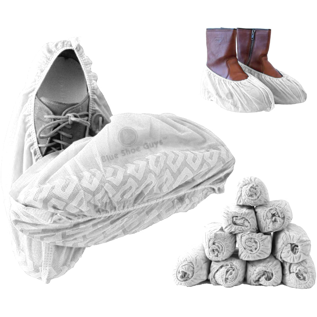Premium Boot & Shoe Covers Disposable Booties - 100 Pack - Durable, Non-Slip, Non-Toxic, Water Resistant, Recyclable Protectors for Indoor & Outdoor - Large Size Fits Most Shoes