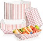 MotBach 100 Pack Extra Large 4Lb Paper Food Boats Trays Disposable Paper Boat Containers, Checkered Kraft Food Serving Tray Boats Baskets for Snack Popcorn BBQ Hot Dog Burger Sandwich Taco Fries Nacho