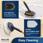 Yocada Tub Tile Scrubber Brush 2 in 1 Cleaning Brush Telescopic Pole Stiff Edge Bristles 4*Scouring Pads for Bathroom Shower Floor Corner Cleaning Non Scratch 58.2"
