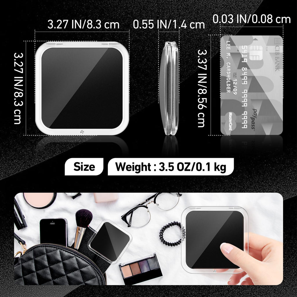 PIMPLEGO Compact 30X Magnifying Square Travel Mirror, 3.3x3.3 Inch Small Pocket, 2-Sided Women's Magnetic Portable With Precision Tweezers, Black