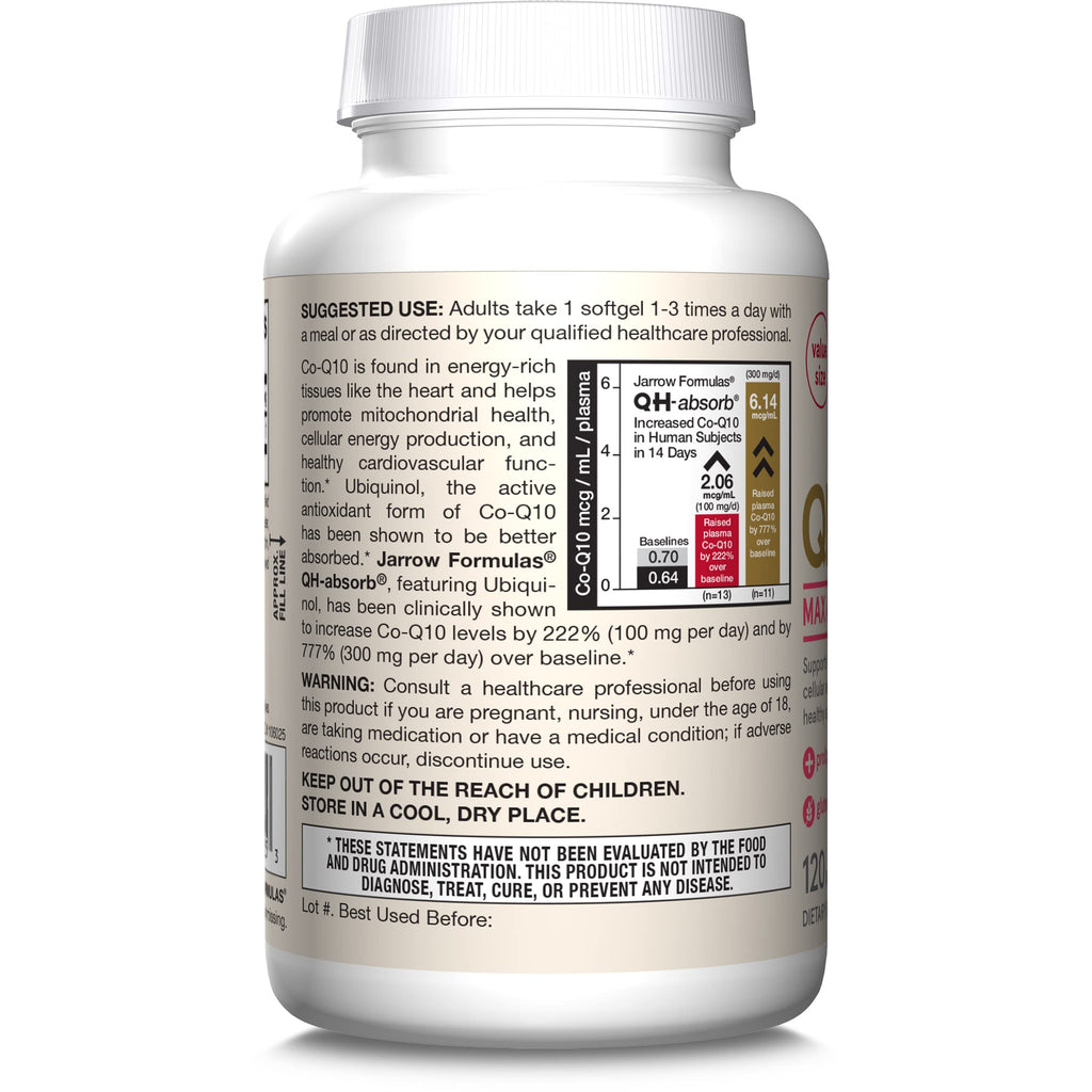 Jarrow Formulas QH-Absorb Ubiquinol 100mg - 120 Softgels - High Absorption & Active Antioxidant Form of Co-Q10 - Supports Mitochondrial Energy Production & Healthy Cardiovascular Function