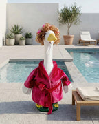 Bathrobe Porch Goose Outfits, Red Robe & Curlers Fits 23" Lawn Statue