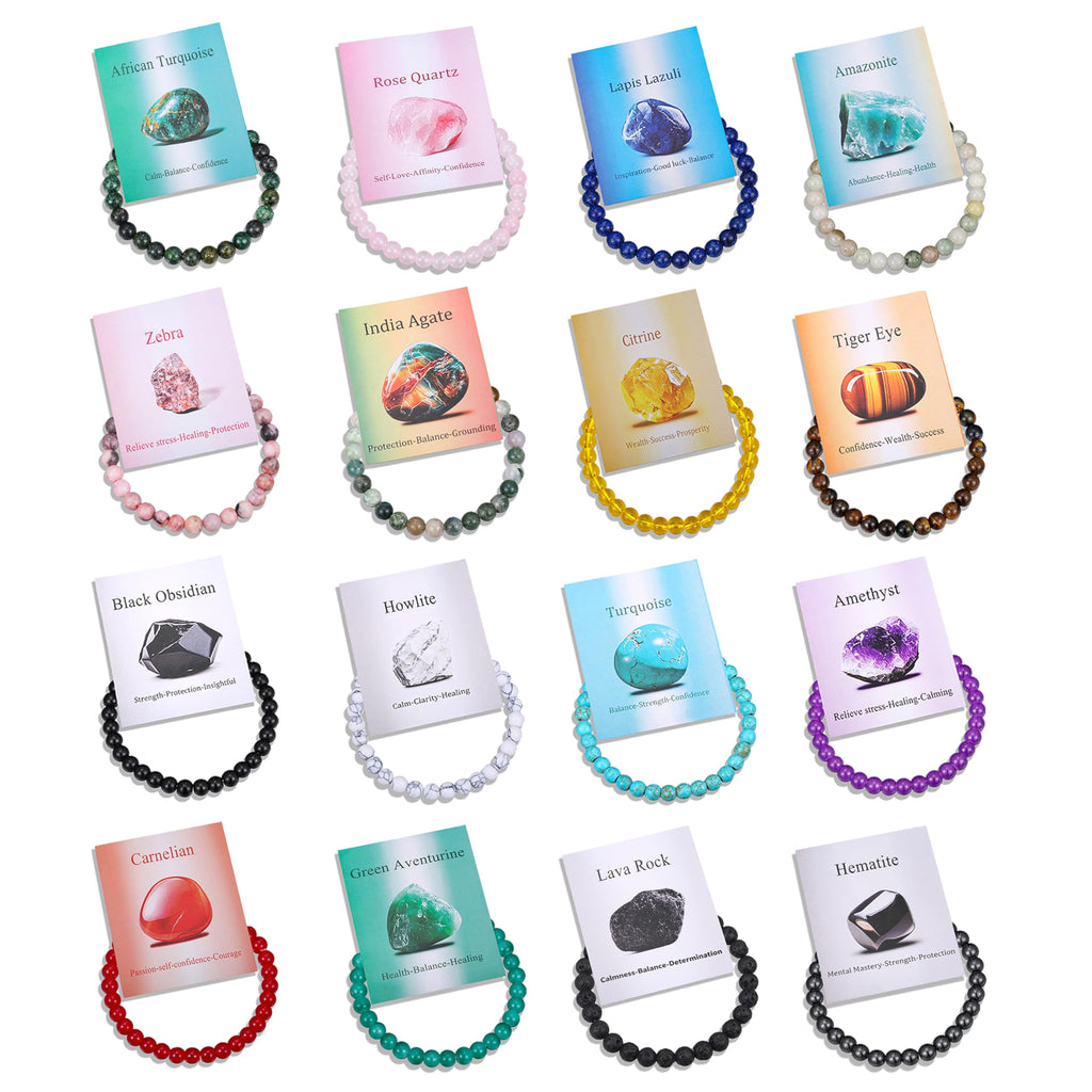 BROCC 16PCS Natural Healing Crystal Bracelets for Women 6mm Beads Bracelet