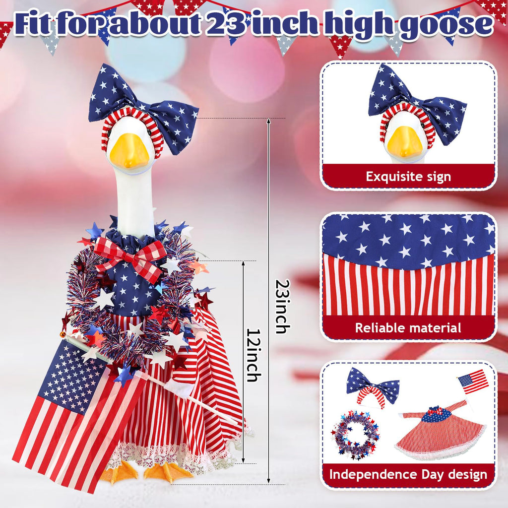 AnyDesign Patriotic 4th of July Porch Goose Outfit, Red Blue American Flag