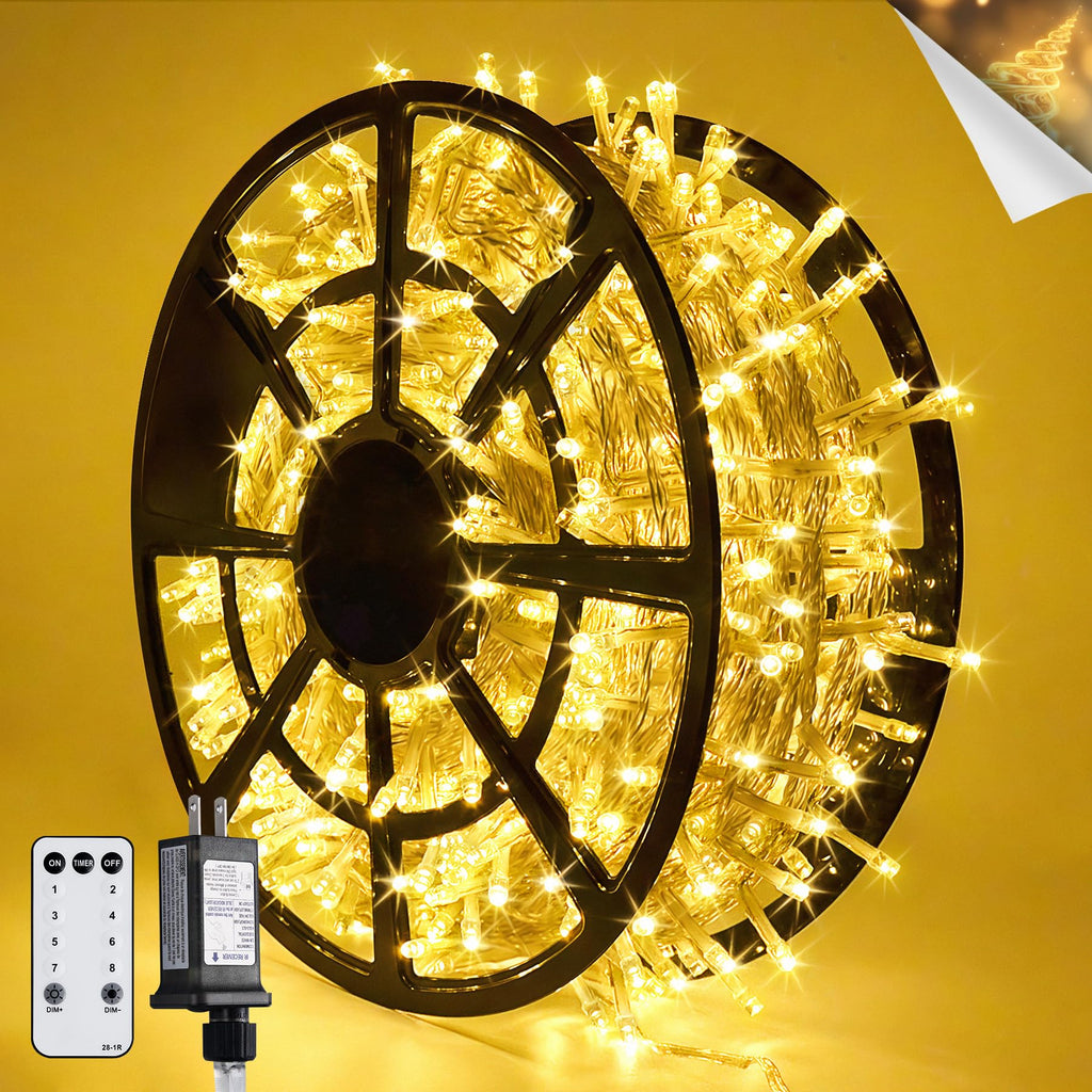 JMEXSUSS 168FT 600 LED String Lights for Outside Clear Wire, Warm White Christmas Lights Outdoor Waterproof, Tree Lights Outdoor Plug in for Patio Wedding Party Holiday Christmas Bedroom Pergola Decor