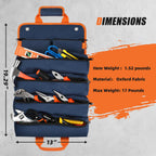 Tool Bag Roll Up, UUP Heavy Duty Rolled Empty Tool Storage Organization, Portable Foldable Rollup Organizer with 2 Small Pouches, Rollable Carrying Toolbag, Dad Men Mechanic Birthday Gift, Blue Orange