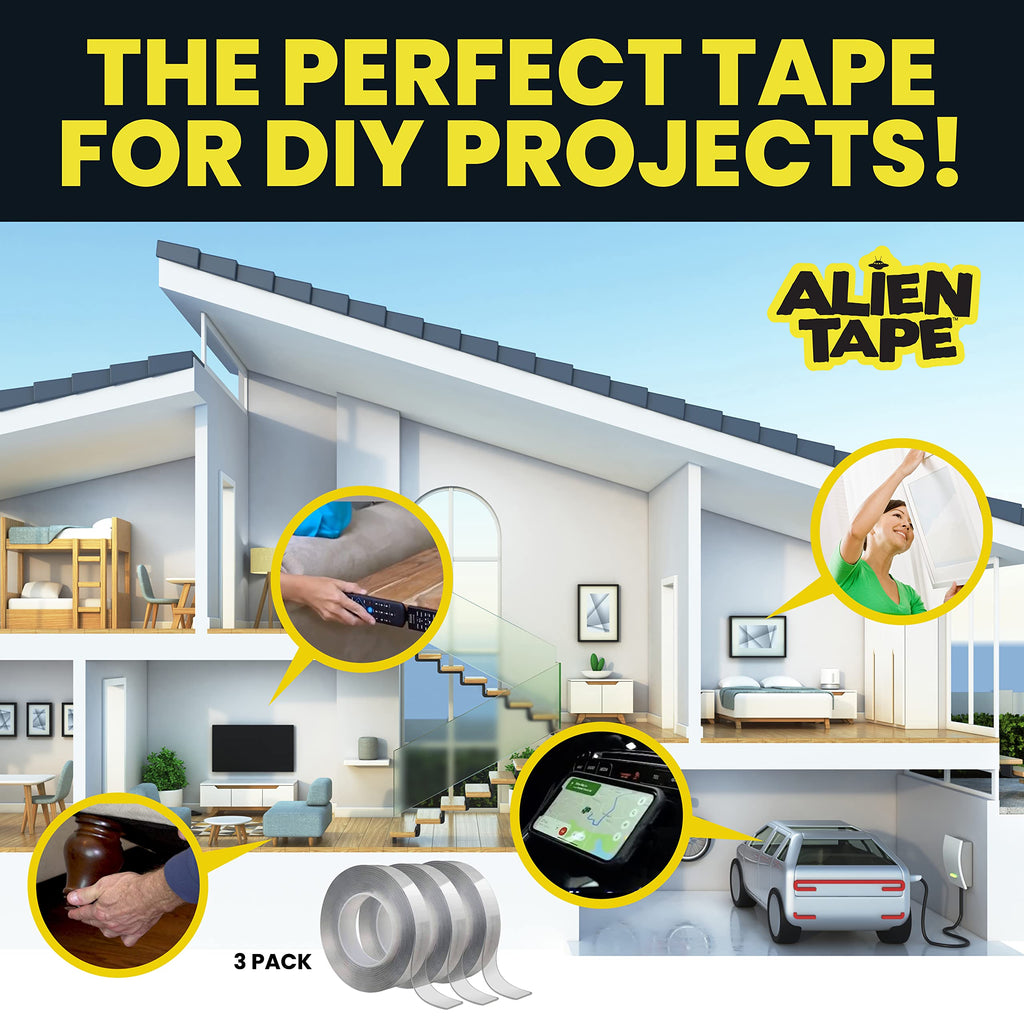 ALIEN TAPE Double Sided Tape Heavy Duty, Nano Tape, Double Sided Mounting Tape, Heavy Duty Double Sided Tape for Walls, Wall Tape, Clear Adhesive Tape for Poster Photo Wall Décor As Seen on TV 30 Feet