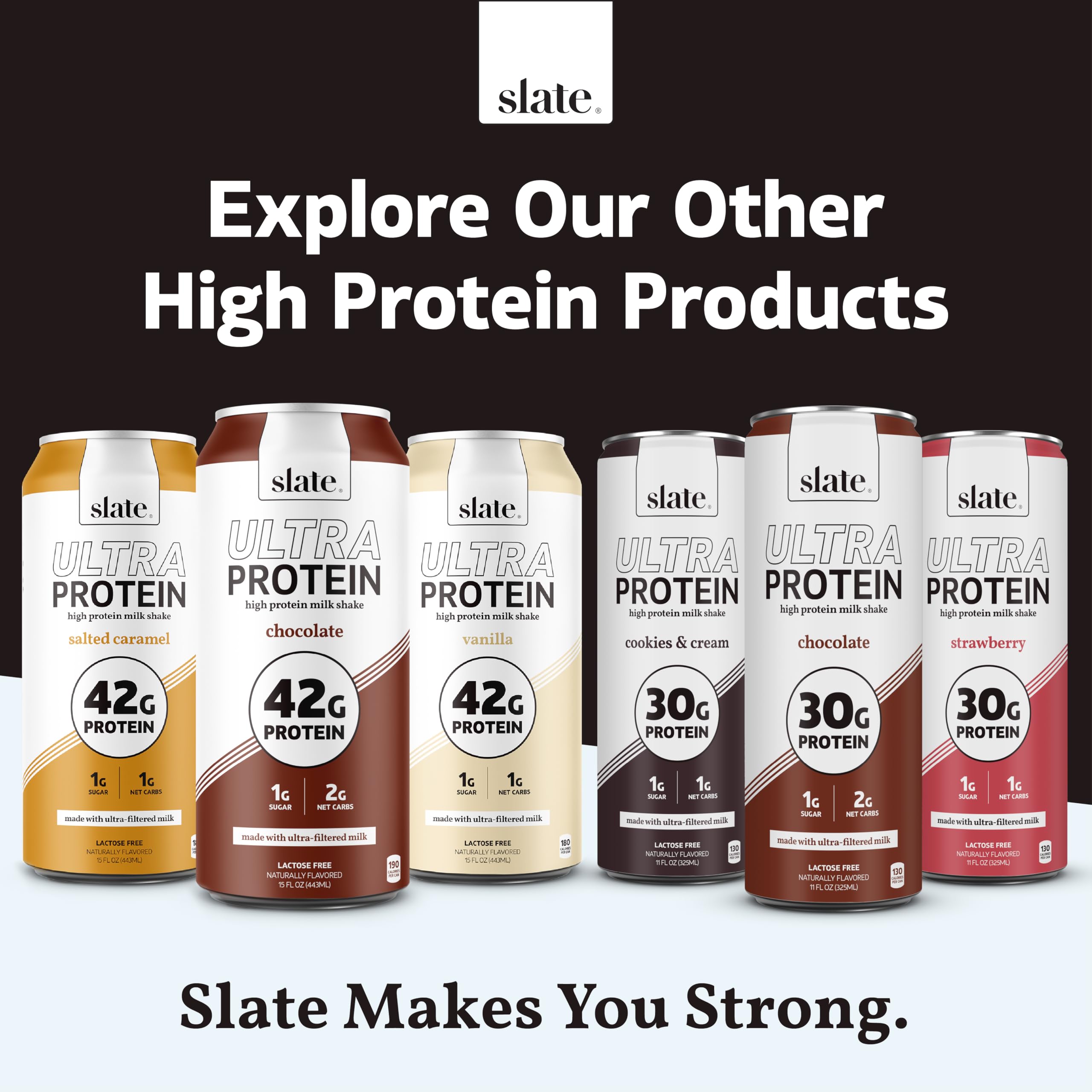 Slate Milk - High Protein Iced Coffee - Vanilla Latte - 175mg Caffeine, Lactose Free Energy - 20g Protein, 1g Sugar, 100 Calories, 1g Net Carbs, No Sugar Added - Protein Coffee - 11 fl oz, 12 Cans