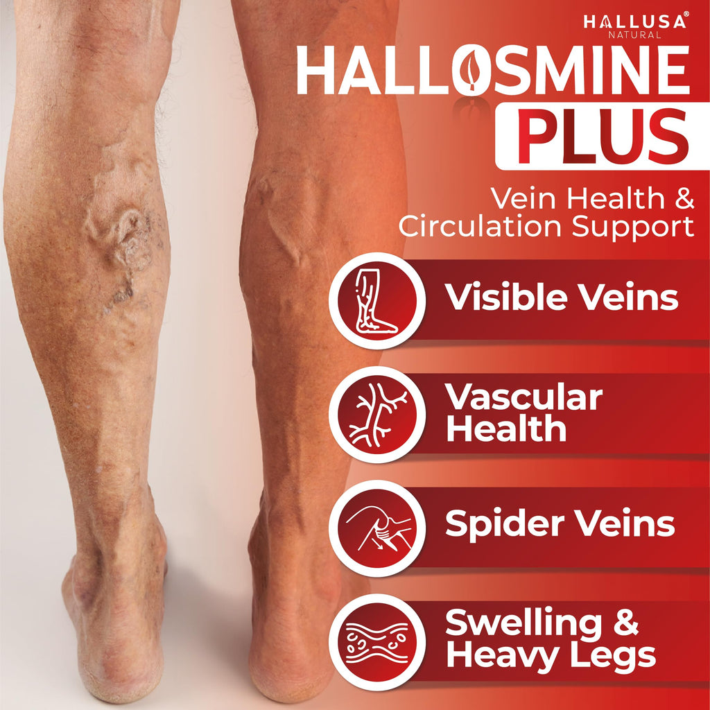 Hallusa Natural Hallosmine Plus Diosmin 500mg + Bonus Leg Cream | Circulation & Vein Support for Swelling & Heavy Legs, Lymphatic Drainage, Blood Flow, Vascular Health & Visible Veins, 60 Capsules